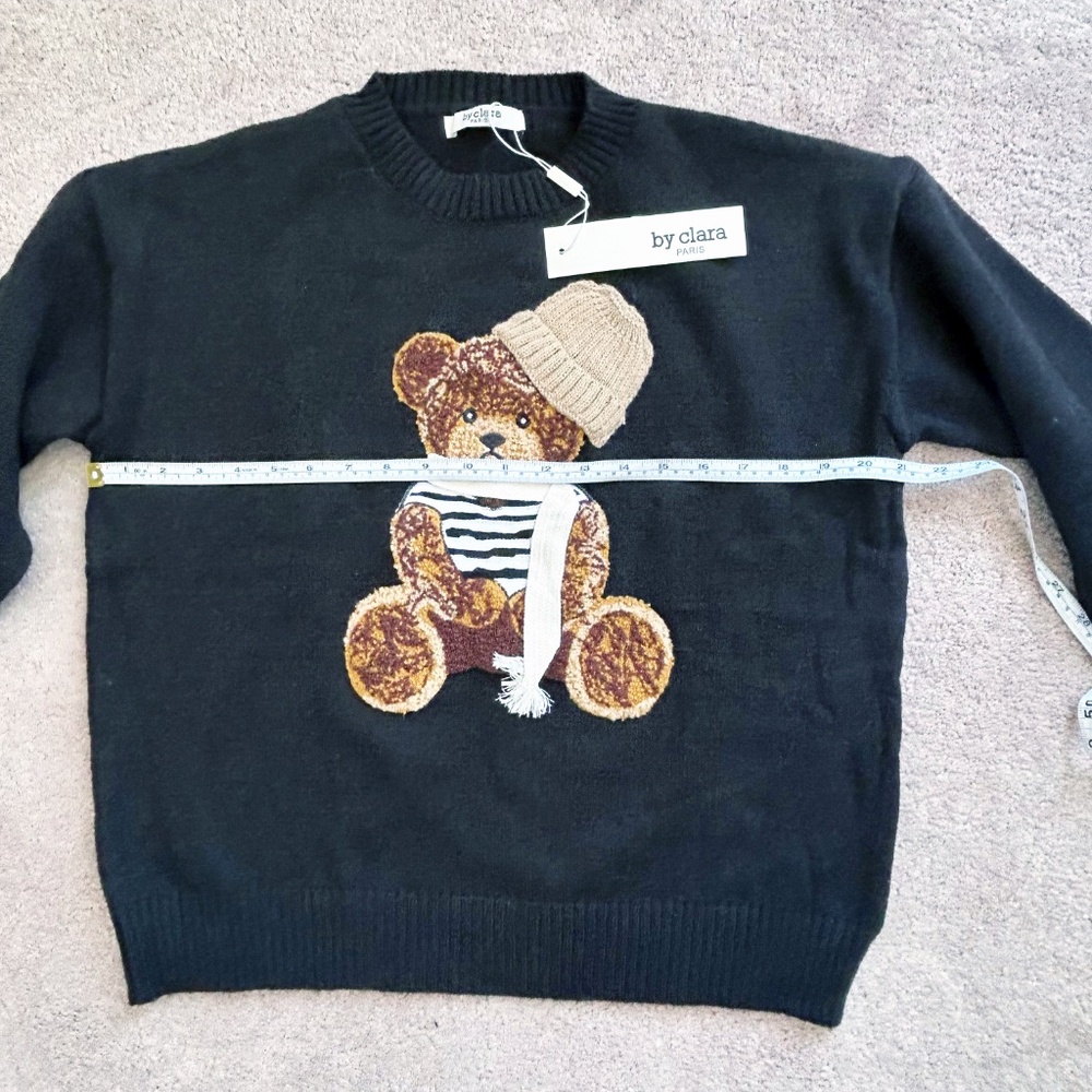 NWT soft warm knit pullover with 3D textured bear wearing a beanie and scarf - Picture 7 of 11